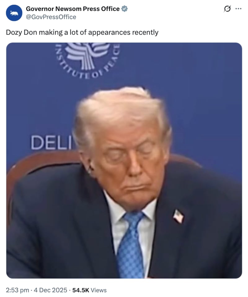 Gavin Newsom tweet about Dozy Don