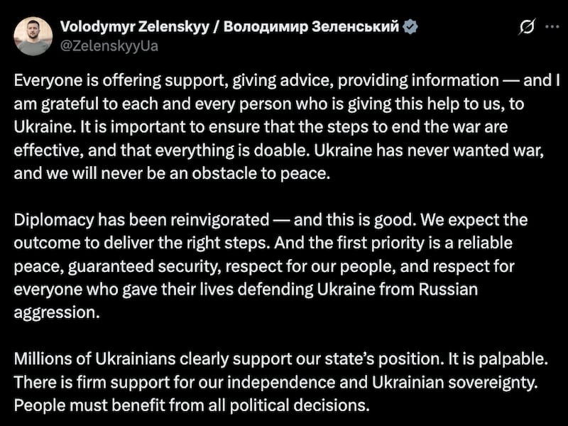 Zelensky's X post