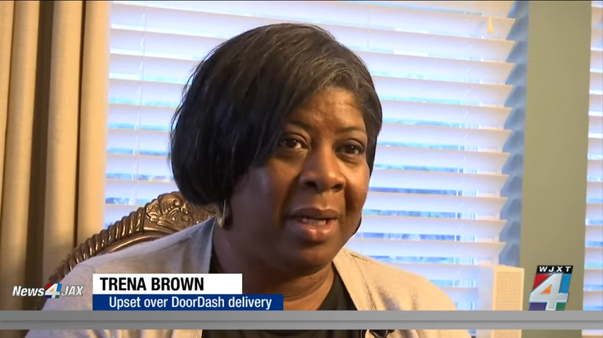Trena Brown discussing her upset over a DoorDash delivery.
