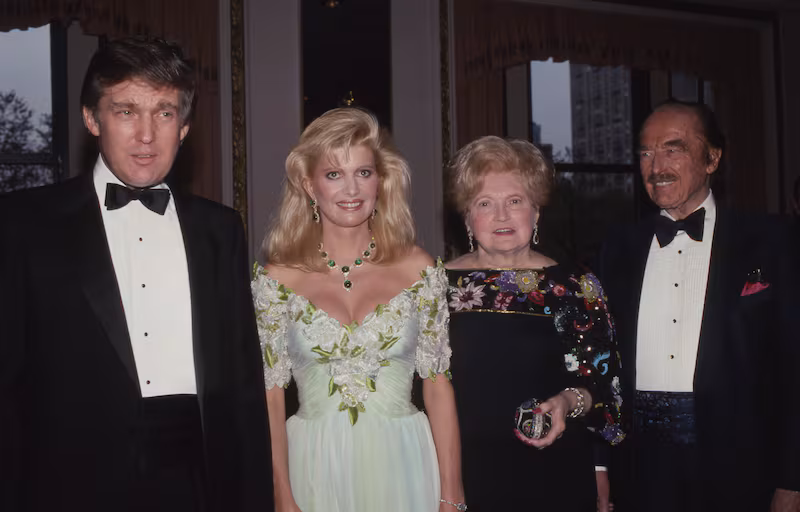 Donald and first wife Ivana Trump with his parents, Mary and Fred Trump, in 1987
