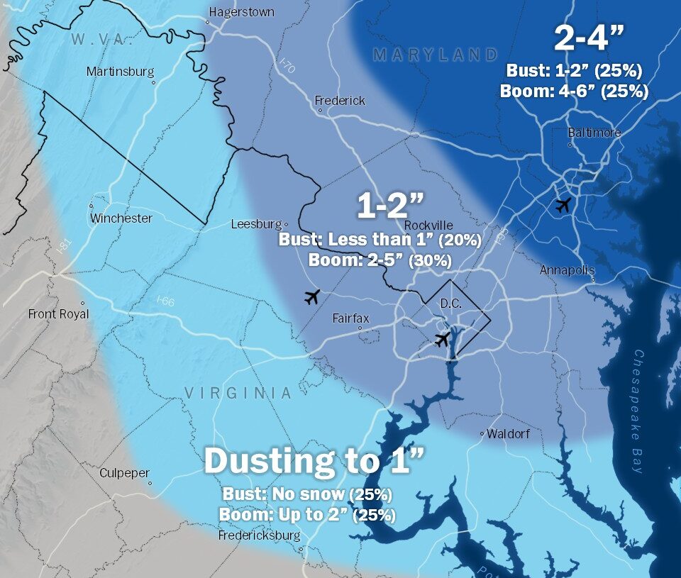 Brace for snow and then a blast of cold in D.C. area Sunday