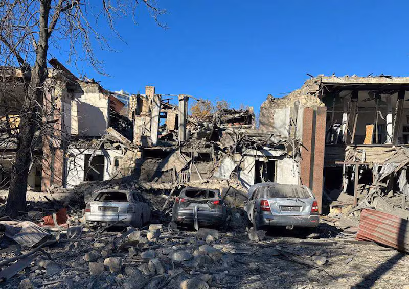 A view of the destruction in the area after Russian forces launched a missile attack on the Odesa, Ukraine on November 25, 2024.