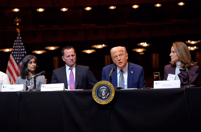President Donald Trump leads a board meeting at the John F. Kennedy Center for the Performing Arts