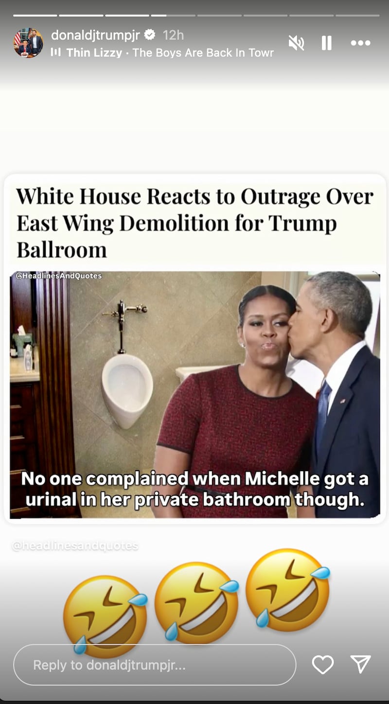 Donald Trump Jr. shared the meme on his Instagram story on Thursday evening.