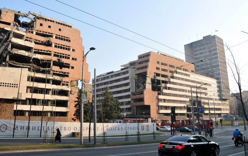 The bombed Yugoslav Ministry of Defense building in Belgrade.