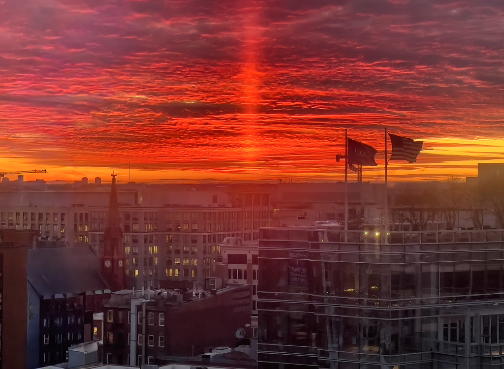 Saturday’s sunset included a pillar of orange fire