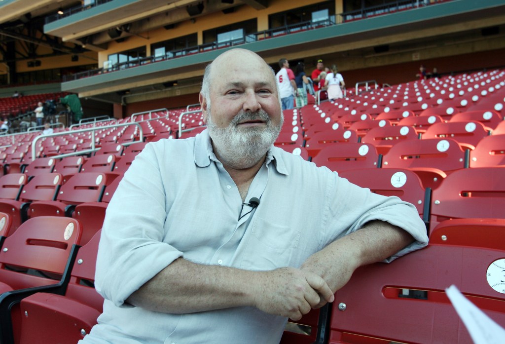 Actor and film director Rob Reiner waits for an interview before the Los Angeles Angels and St. Louis Cardinals game at Busch Stadium in St. Louis on June 8, 2007.