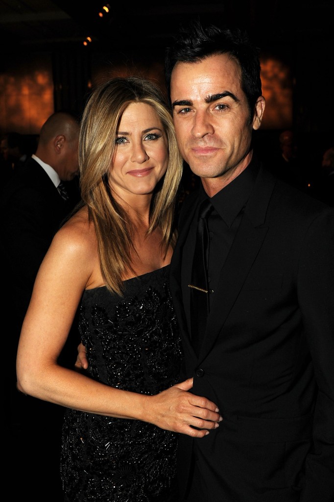Jennifer Aniston and Justin Theroux at an awards cocktail reception.