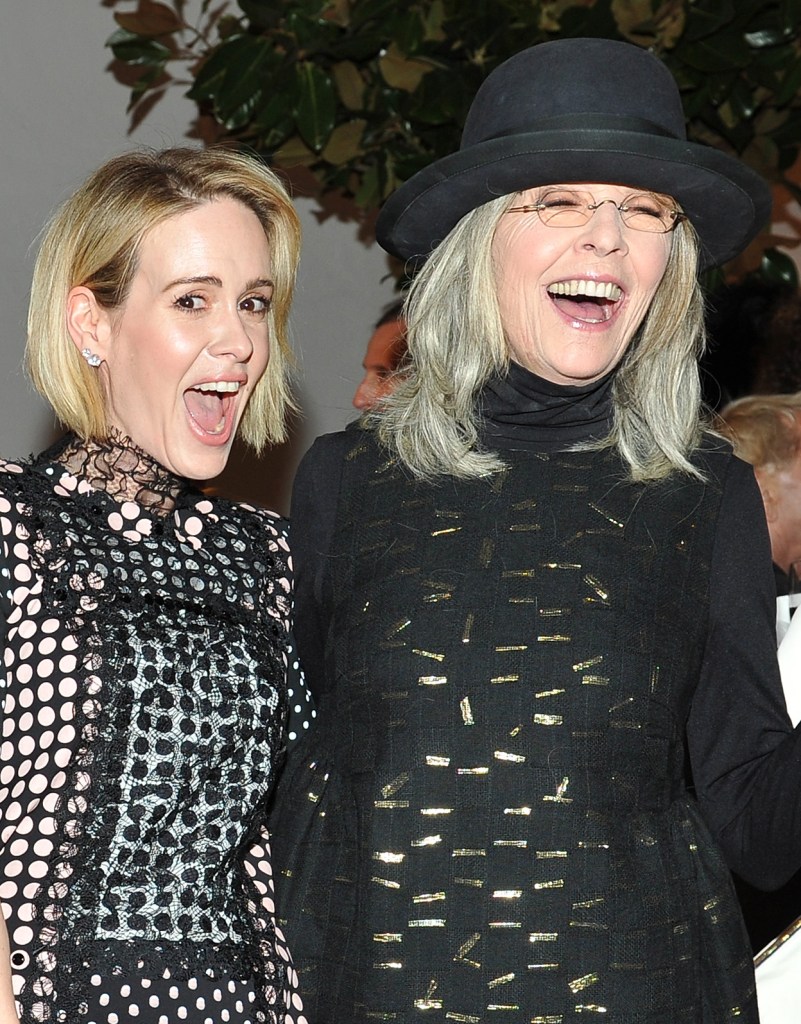 Actresses Sarah Paulson and Diane Keaton laughing.