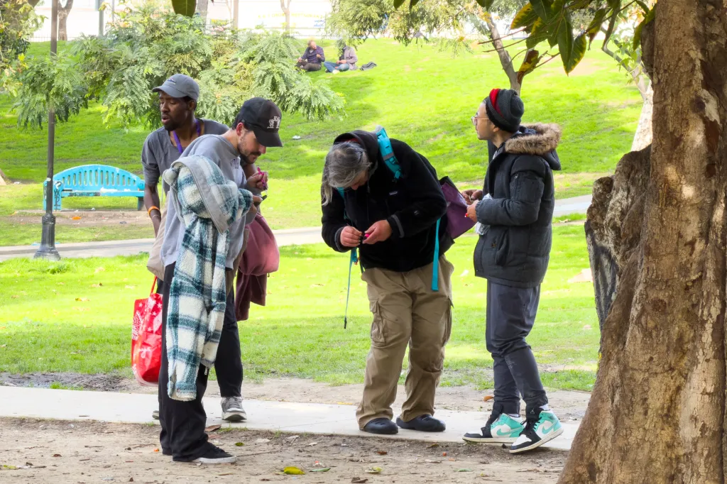 Homeless individuals at MacArthur Park.