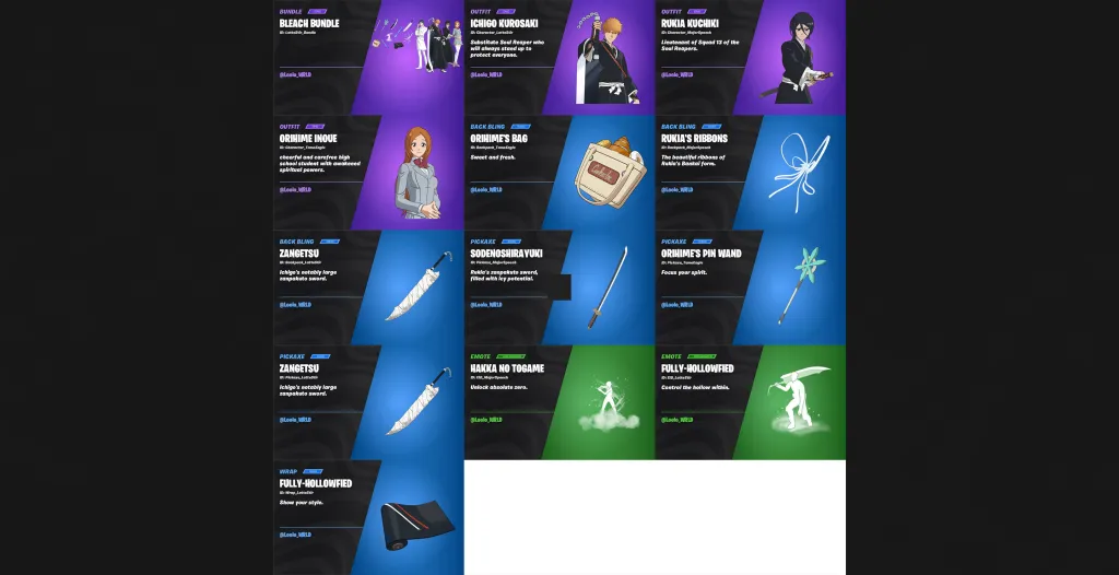 All Fortnite Bleach Bundle Items