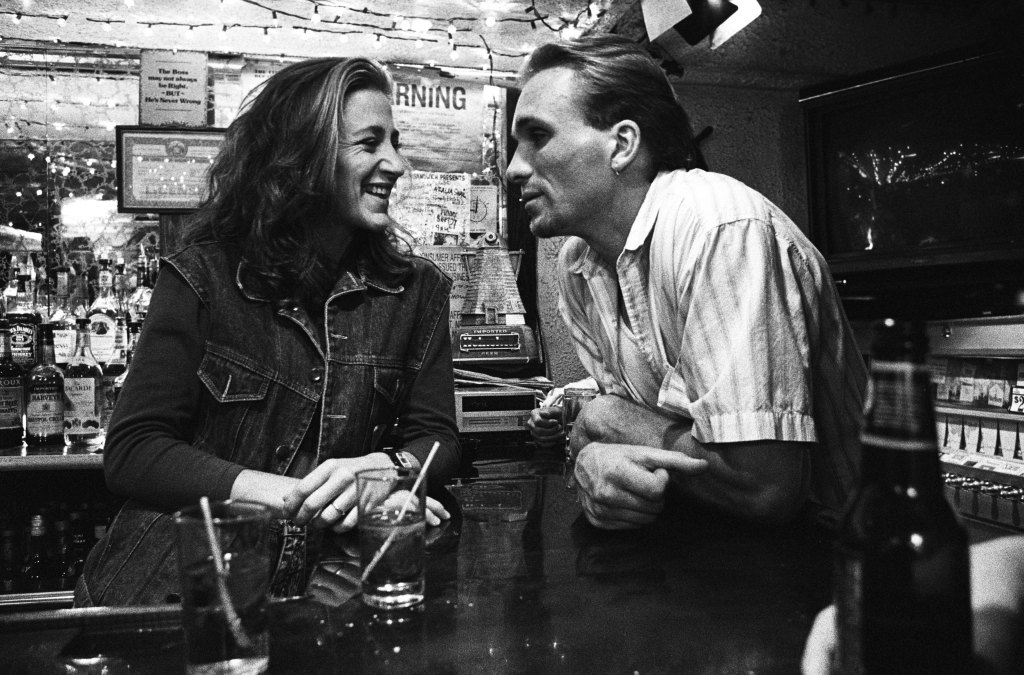 Peter Greene and Edie Falco on set of