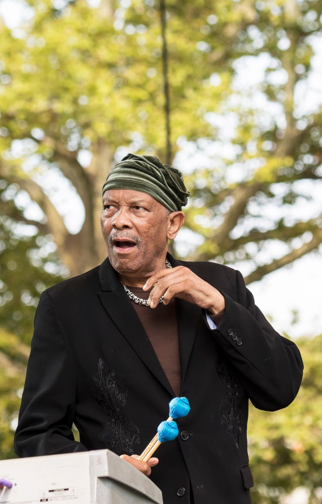 Roy Ayers plays vibraphone as he leads his quartet during a performance at Central Park SummerStage, New York, New York.