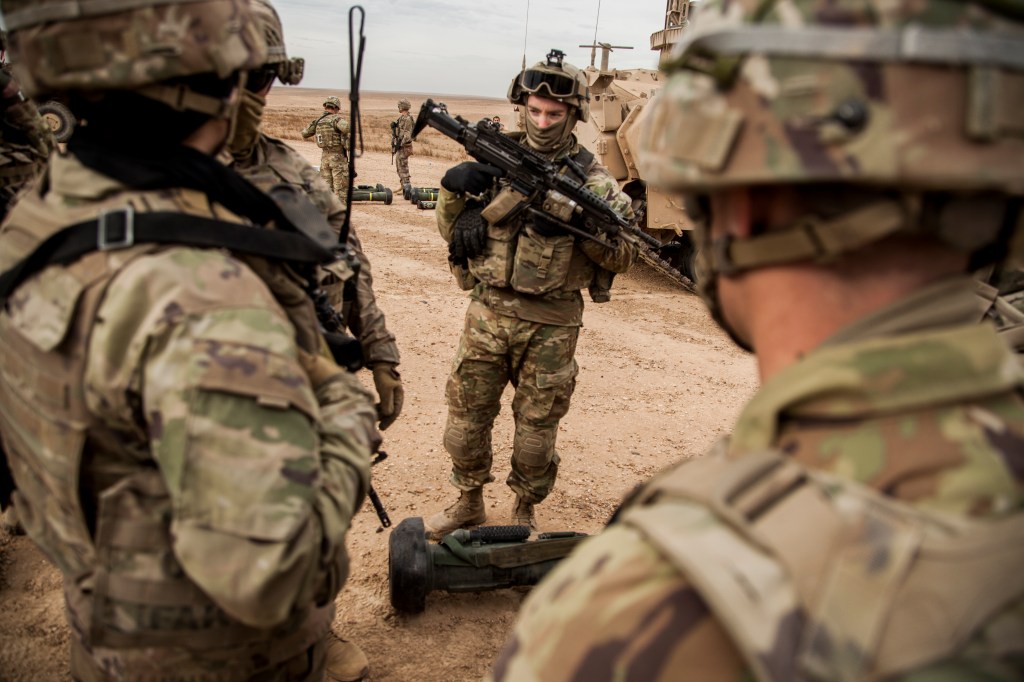 American soldiers attend a joint exercise with Syrian Democratic Forces in northeastern Syria, on Dec. 8, 2021.