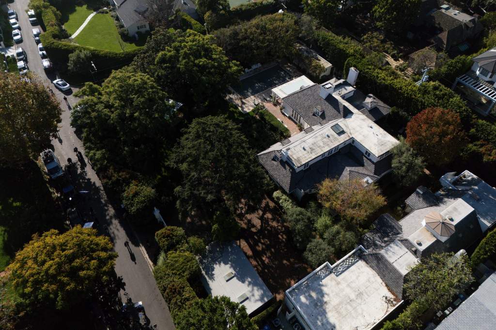 Aerial view of Rob Reiner's residence in the Brentwood section of Los Angeles.
