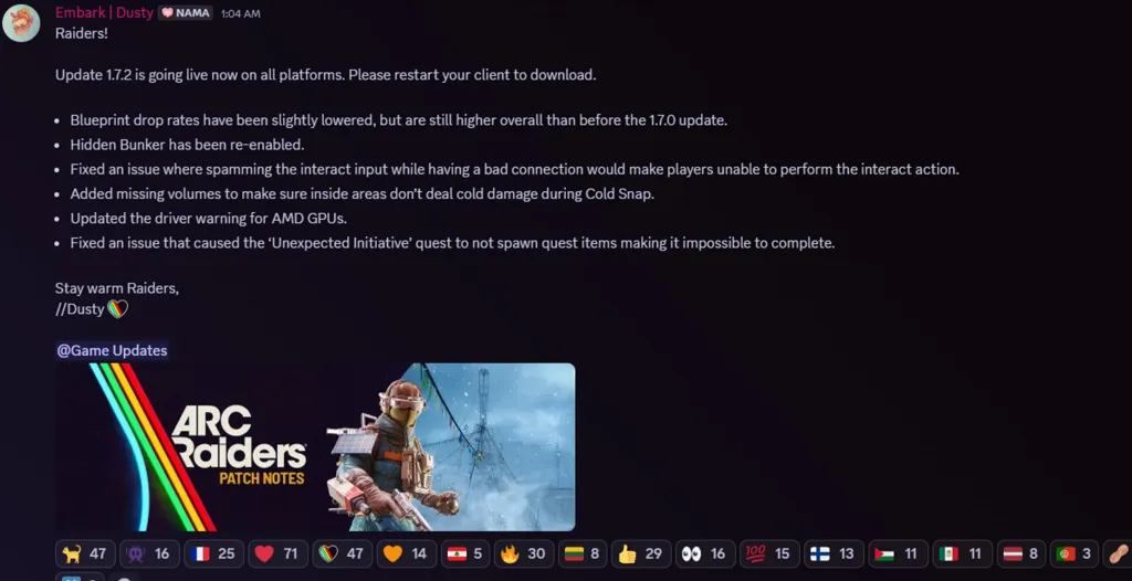 Arc Raiders Patch Notes Blueprints Nerf