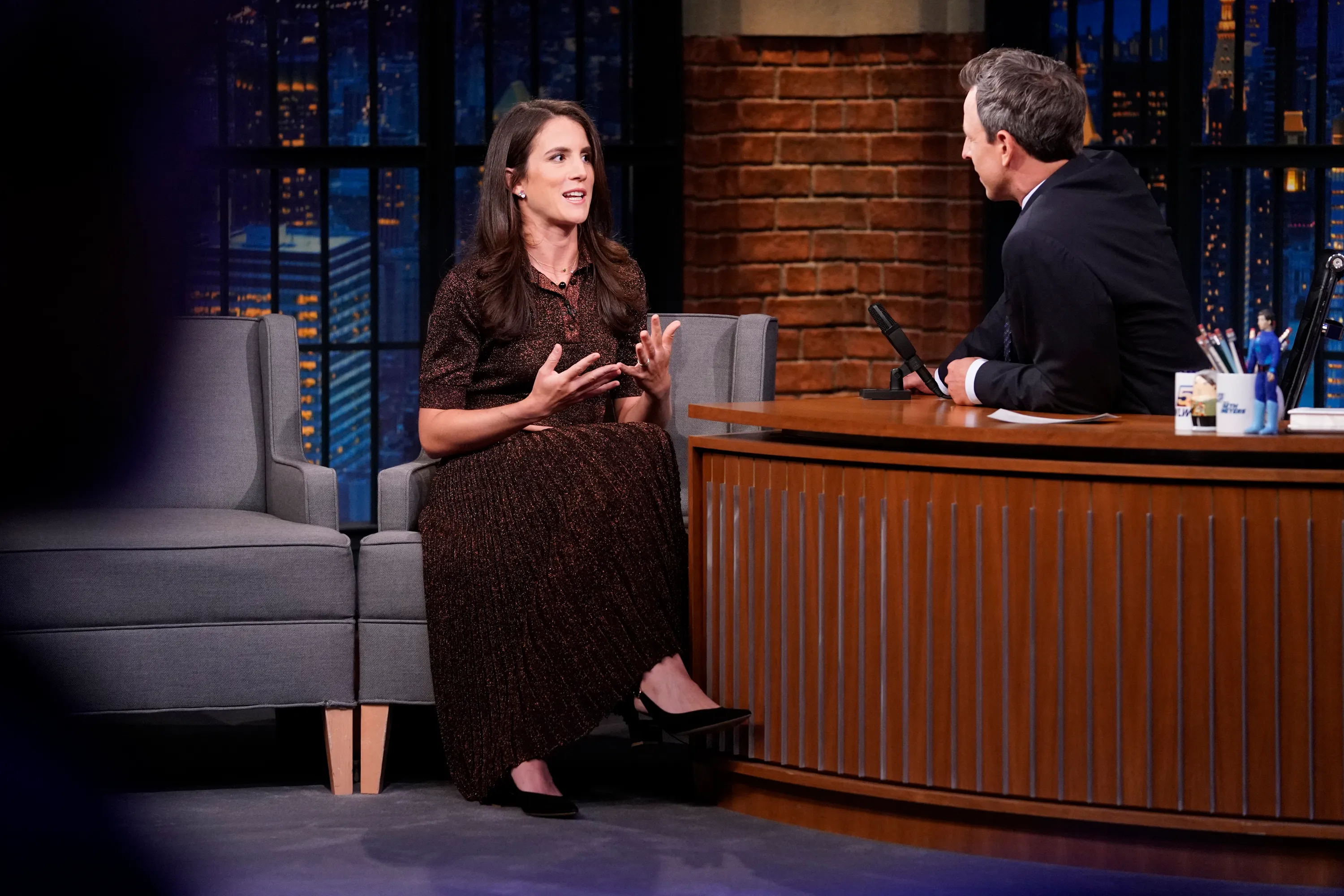 Tatiana Schlossberg during an interview with host Seth Meyers.