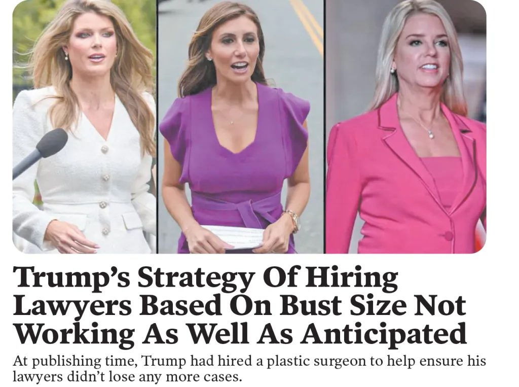 Collage of three women, lawyers for Donald Trump, each in a separate panel.