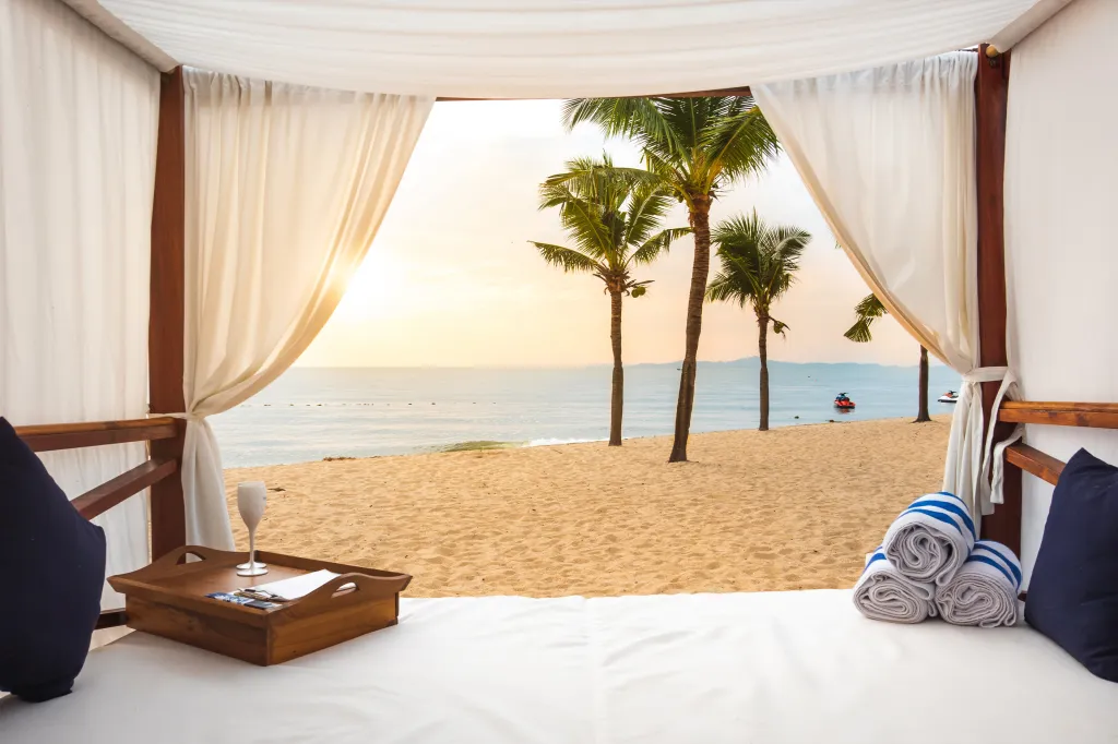 Viea of beach through luxury cabana
