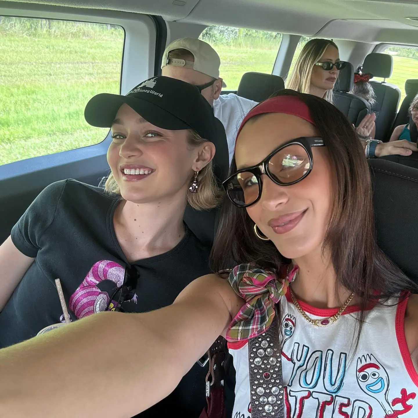 Bella and Gigi Hadid in a car selfie.