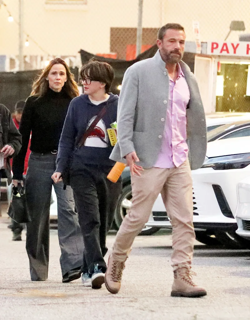 Ben Affleck and Jennifer Garner co-parenting at the Pantages Theatre with their child Fin.