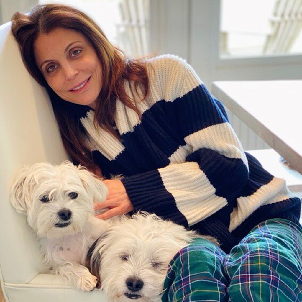 Bethenny Frankel posing with two small dogs.