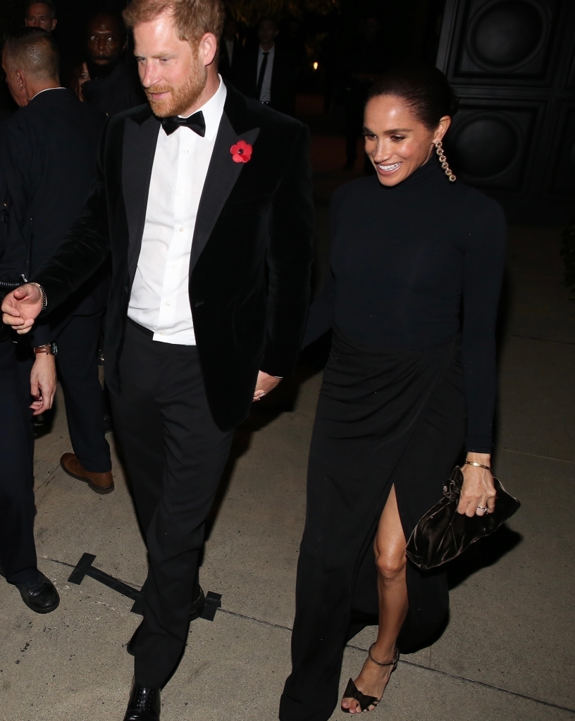 Prince Harry and Meghan Markle are seen leaving Kris Jenner's 70th birthday party at Jeff Bezos' home in Beverly Hills.