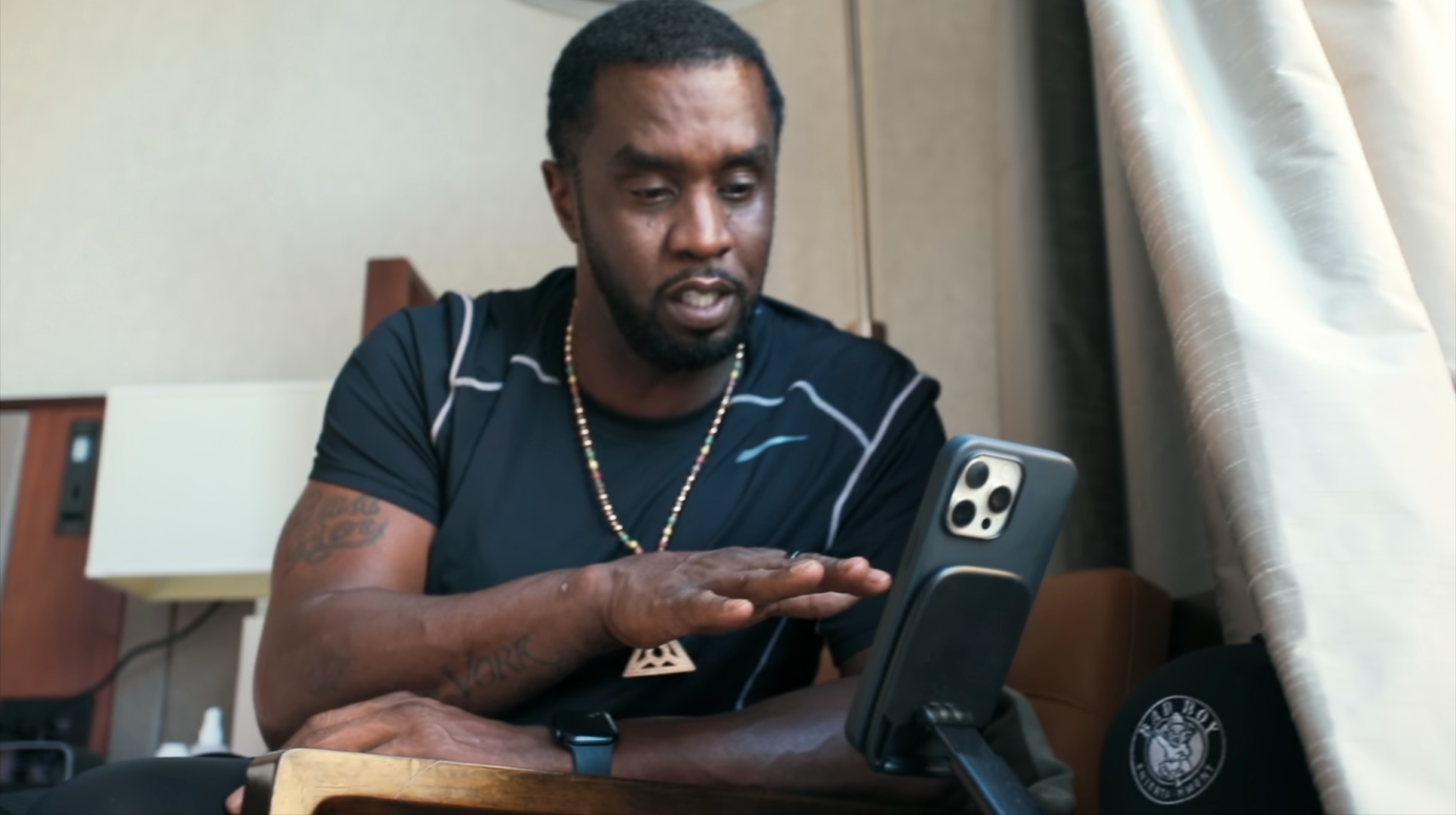 Sean Combs on a video call.