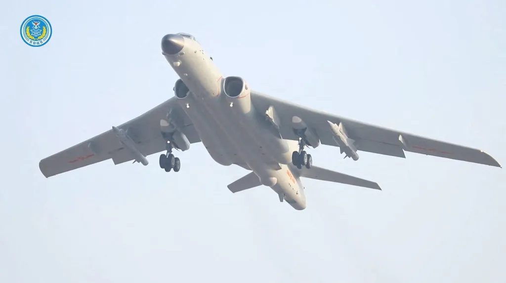 A bomber takes off from an undisclosed location for drills east of Taiwan.