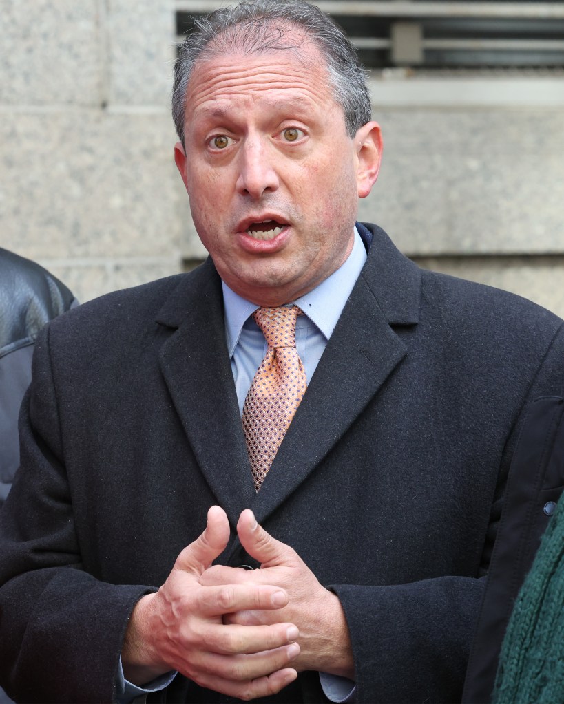Brad Lander speaking at Federal Court in Manhattan after his arrest.