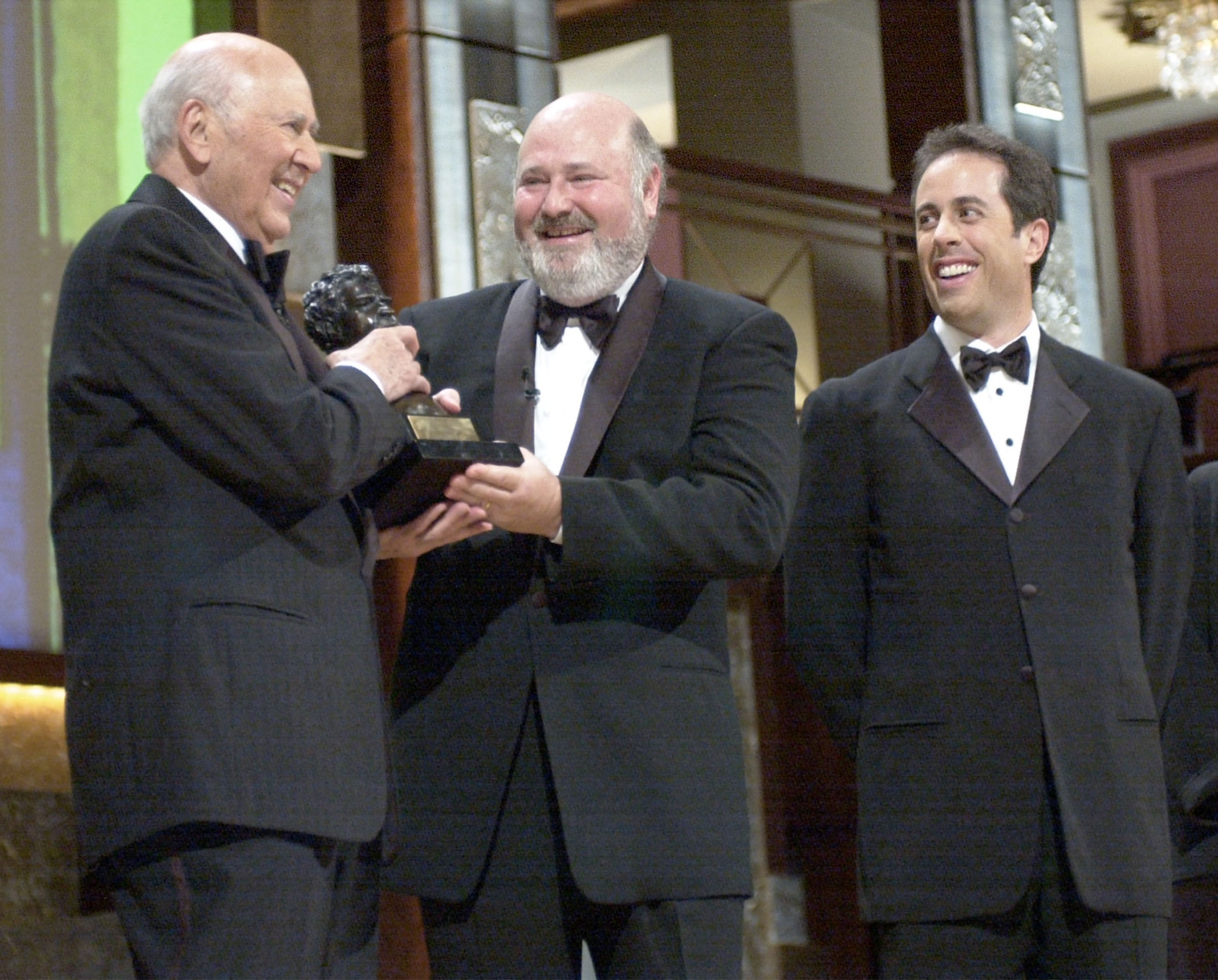 Carl Reiner (left) with Rob Reiner and Jerry Seinfeld after receiving the Mark Twain Award for American humor
