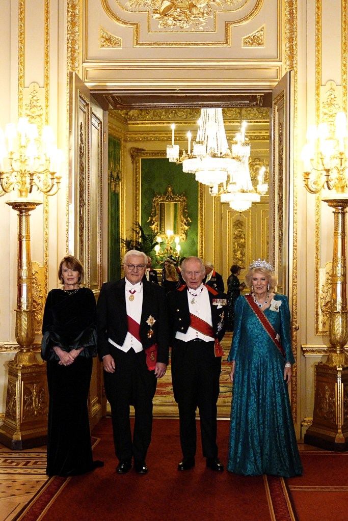 German President Frank-Walter Steinmeier and his wife Elke Budenbender with King Charles and Queen Camilla at Windsor Castle.