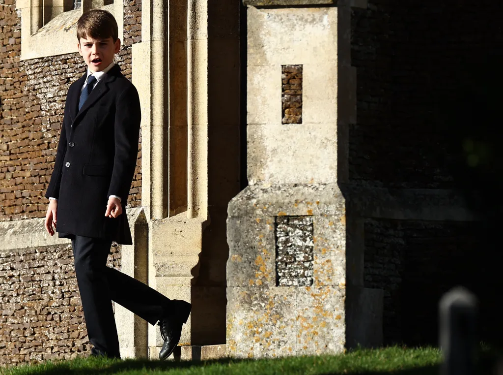 Britain's Prince Louis of Wales leaving St Mary Magdalene Church on Christmas Day.