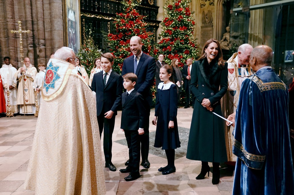 Britain's Prince William, Prince George, Prince Louis, Princess Charlotte, and Catherine, Princess of Wales, attend a Christmas Carol Service at Westminster Abbey.