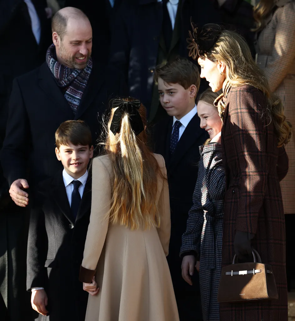 Prince William, Prince George, Princess Charlotte, Prince Louis, and Catherine Princess of Wales attend Christmas Morning Service.