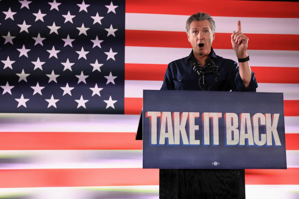California Governor Gavin Newsom speaks as he holds a rally after state voters approved the ballot measure Proposition 50, which would temporarily redraw congressional districts, in Houston, Texas, U.S., November 8, 2025.
