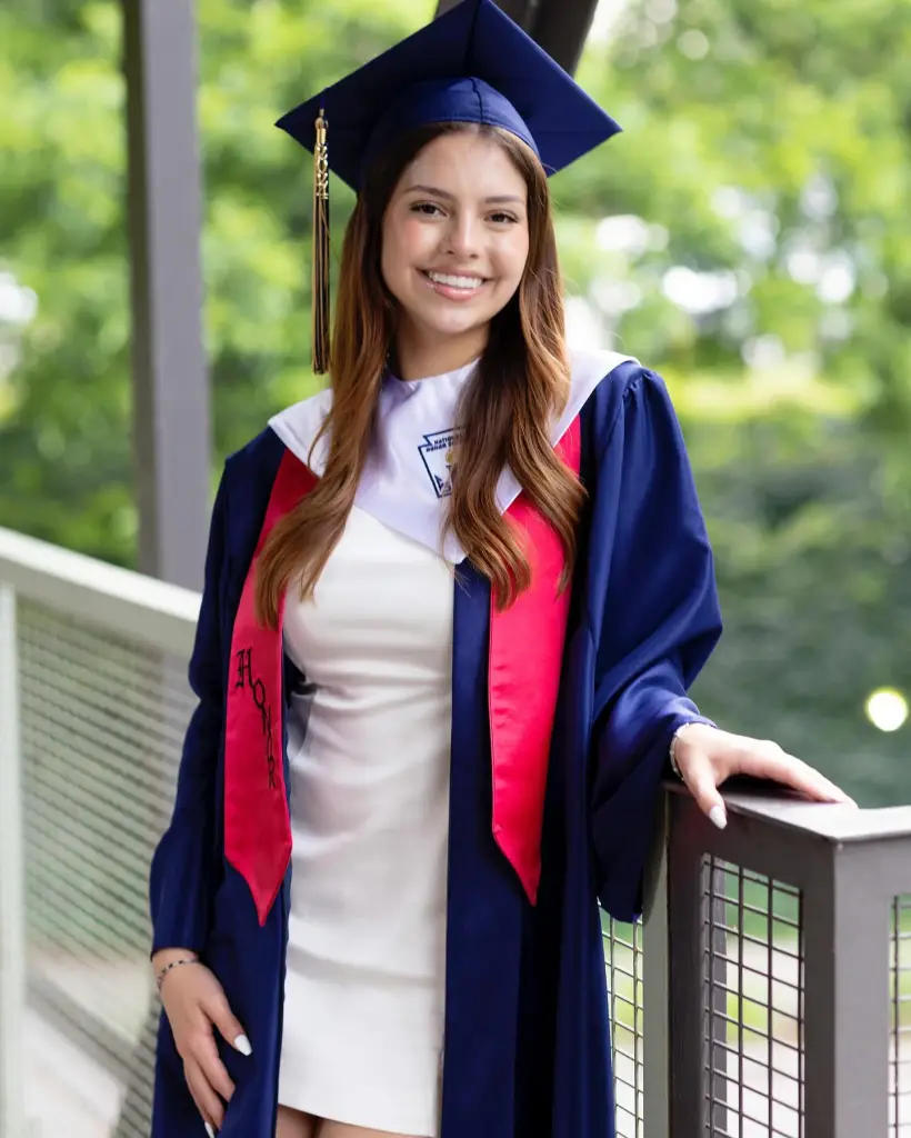 Camila Mendoza Olmos in her graduation cap and gown.