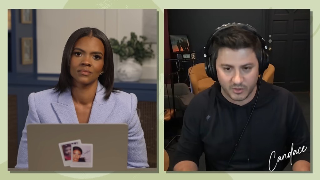 Split screen of Candace Owens on the left and Ami Kozak on the right.