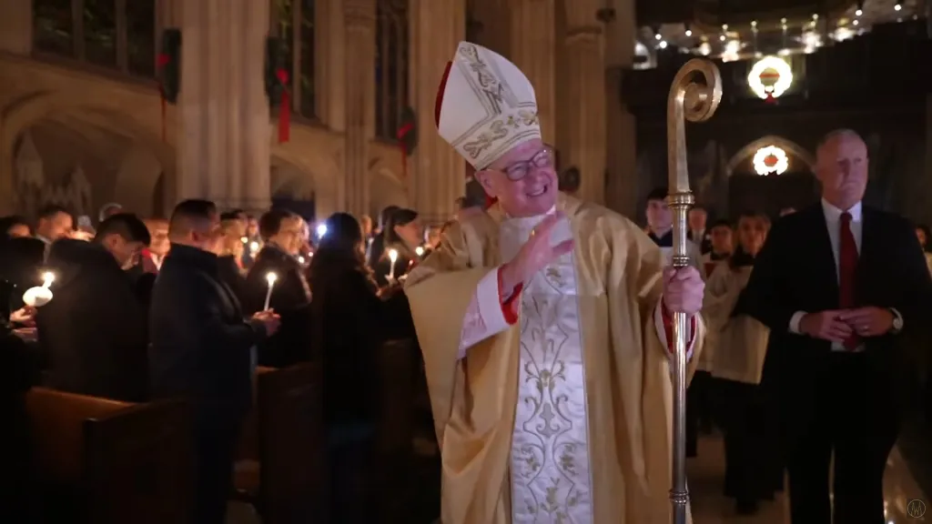 Cardinal Timothy Dolan presiding over Midnight Mass at St. Patrick's Cathedral.