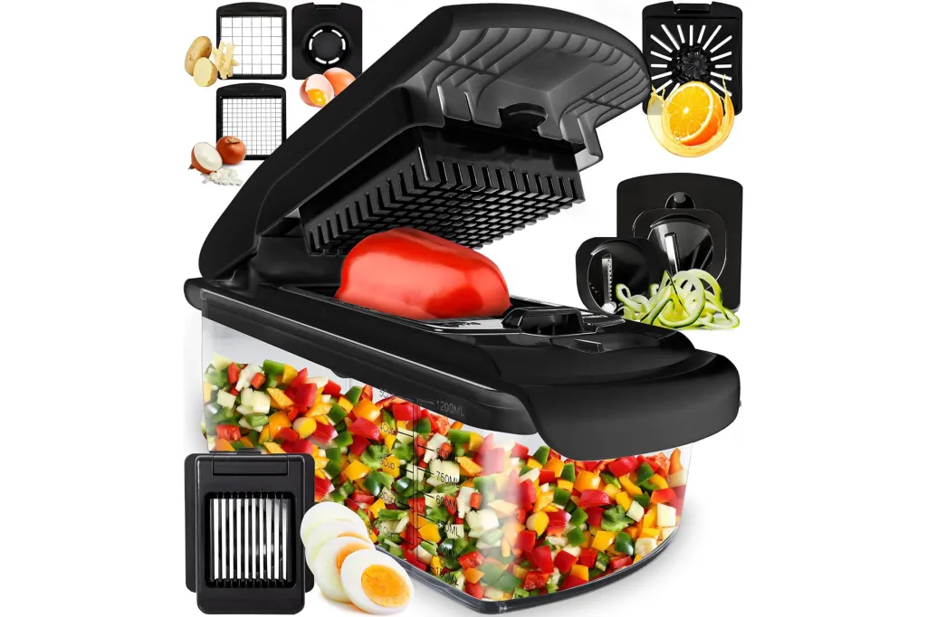 A food processor with a container of food