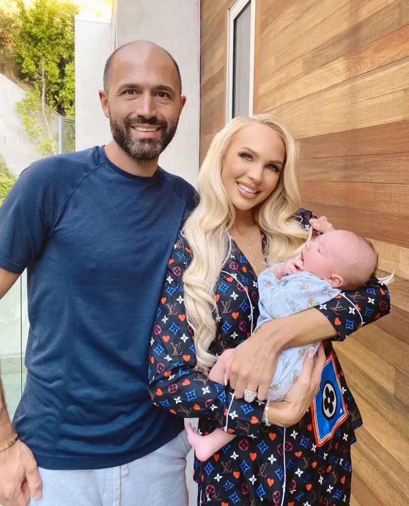 Christine Quinn, Christian Dumontet, and their son Christian Georges after he was born.