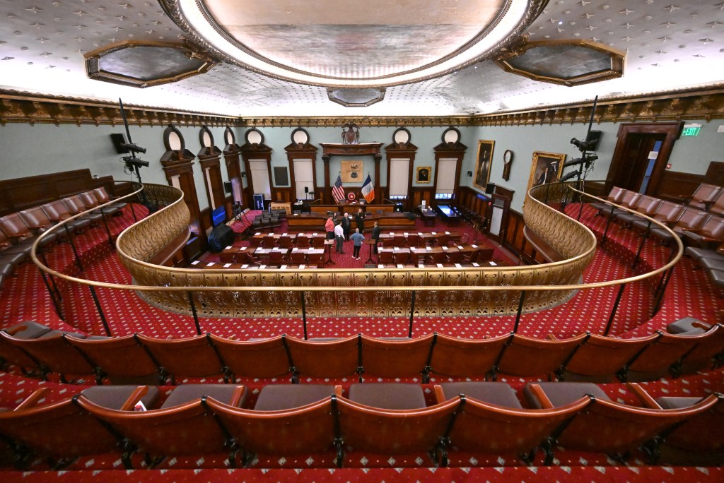 The New York City Hall Council Chamber before a vote on the FARE Act.