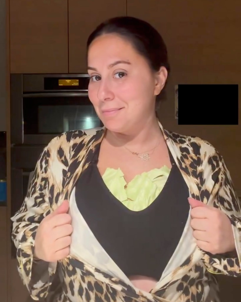 Claudia Oshry shows cabbage leaves in her bra as a method for reducing milk supply.