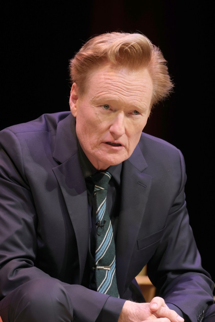 Conan O'Brien takes part in a conversation with Stephen Colbert to benefit Montclair Film at New Jersey Performing Arts Center on December 07, 2025 in Newark, New Jersey.