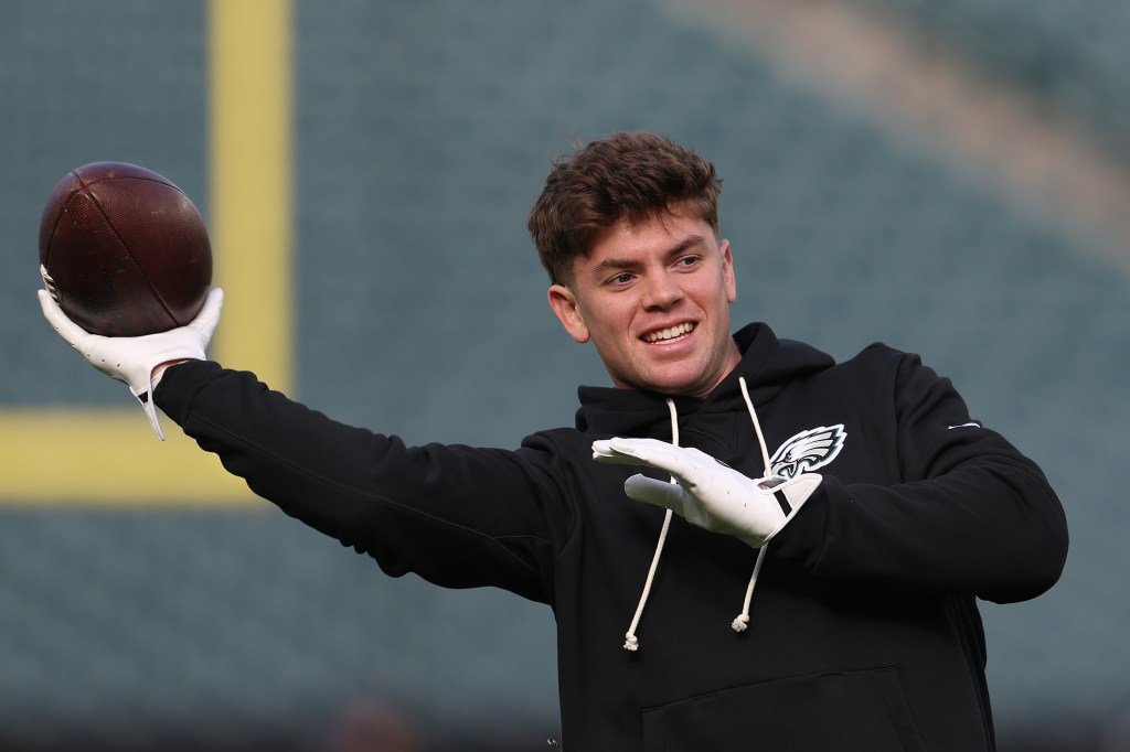 Cooper DeJean #33 of the Philadelphia Eagles warms up prior to the game.