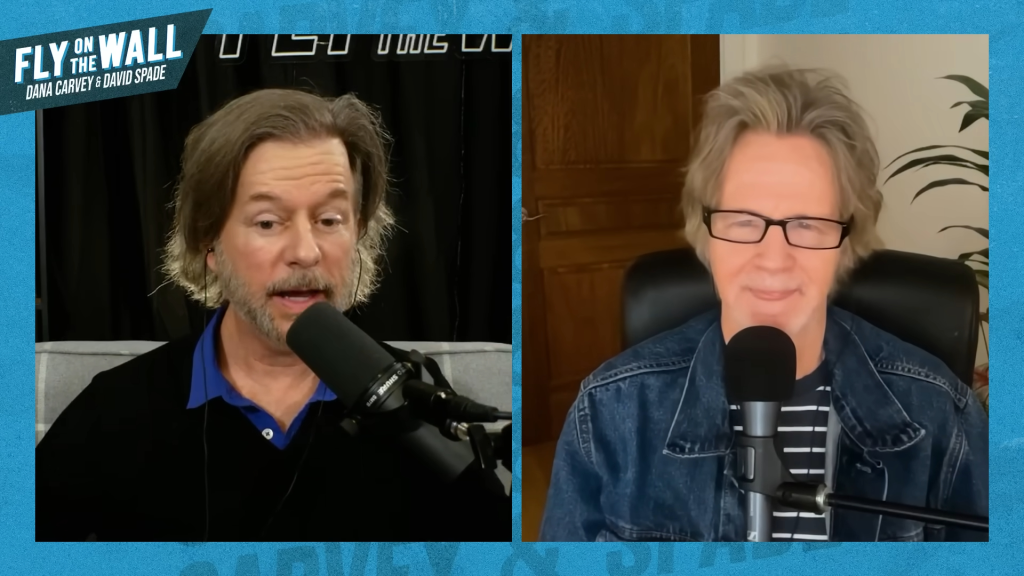 David Spade and Dana Carvey during a podcast.