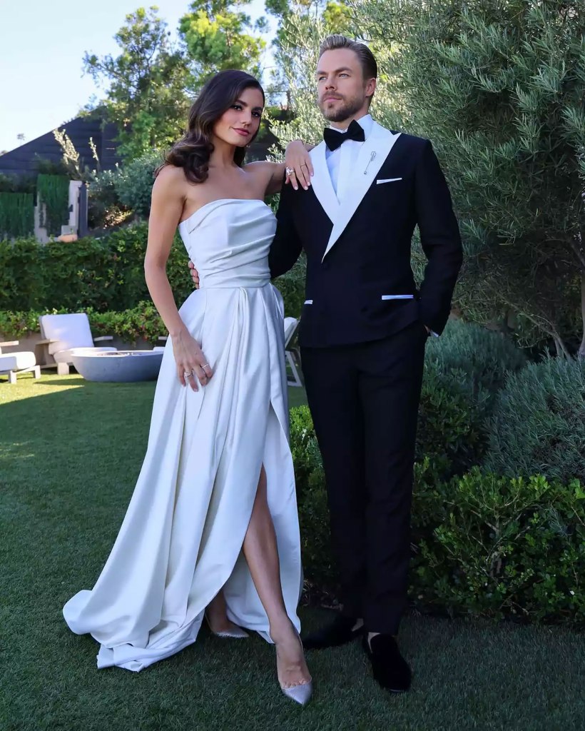 Derek Hough and Hayley Erbert in formal wear for their wedding.