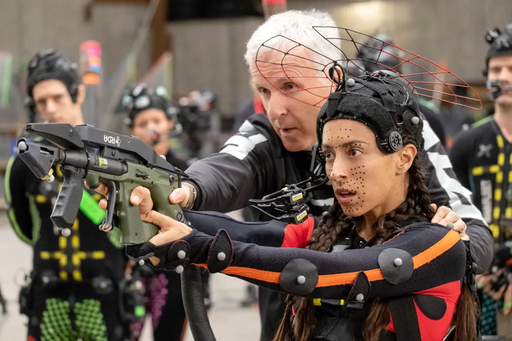 James Cameron, Oona Chaplin on set of 