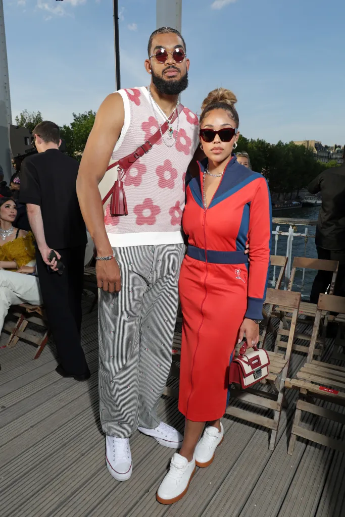 Karl-Anthony Towns and Jordyn Woods attending the Kenzo Menswear Spring/Summer 2024 show.