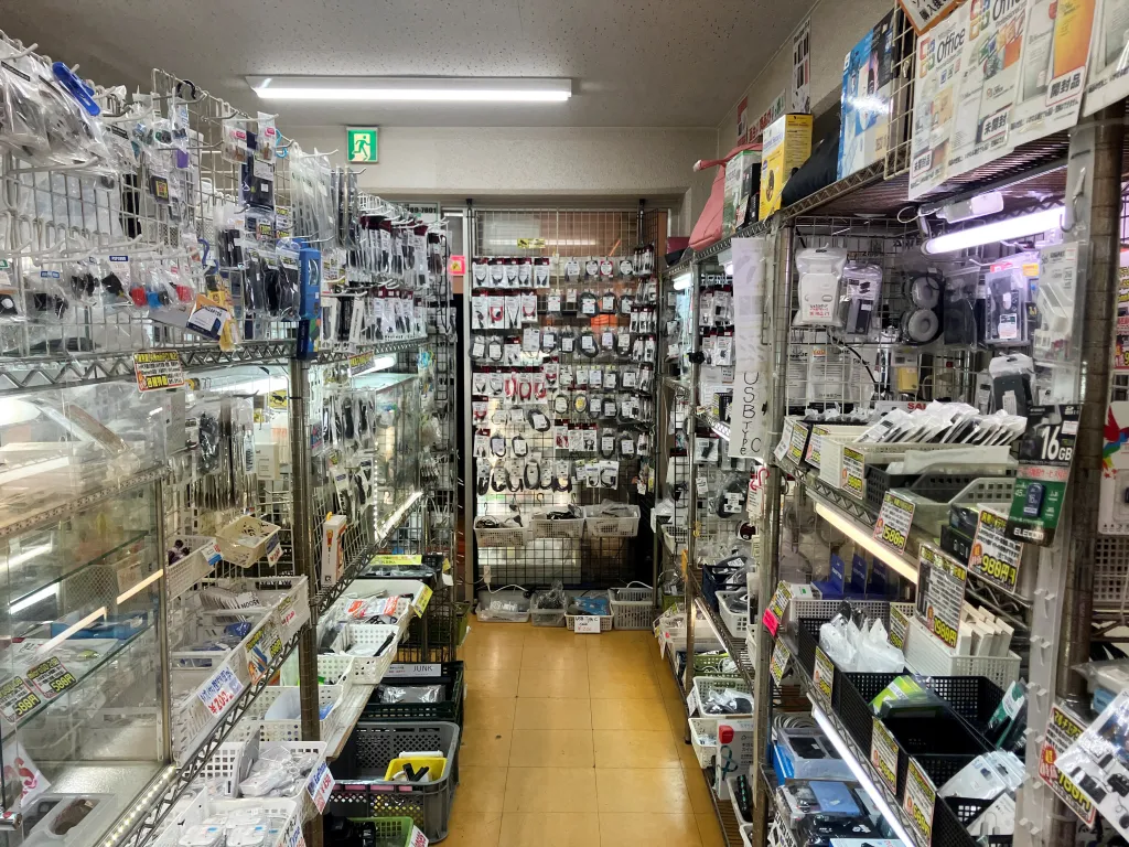 Electronic items displayed at PC Shop iCON in Akihabara.